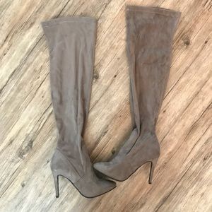 Slip-On Thigh High Suede Boots
